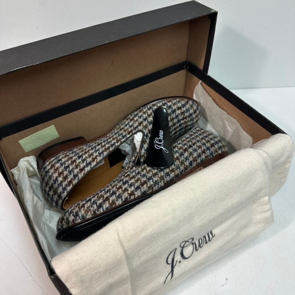NIB J. Crew Camden Slip-On Loafer Harris Tweed Houndstooth Wool Multicolor 8